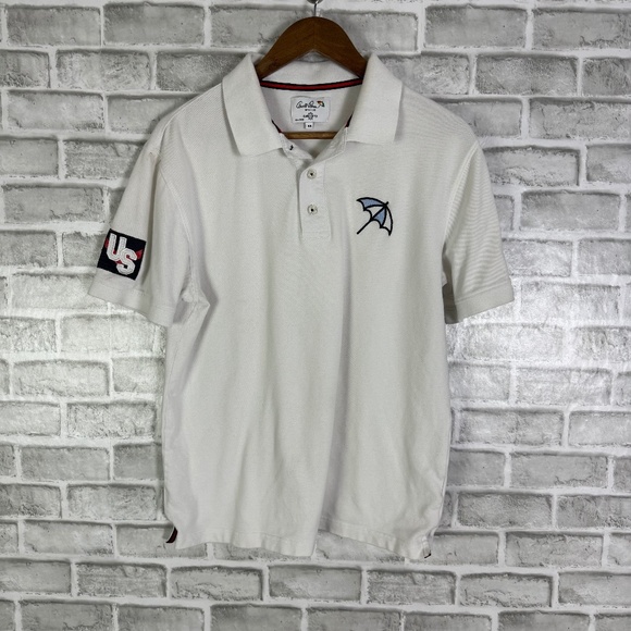 Go Arnie Arnold Palmer White Collared Team USA BIG LOGO Golf Polo Mens Medium - Picture 1 of 8